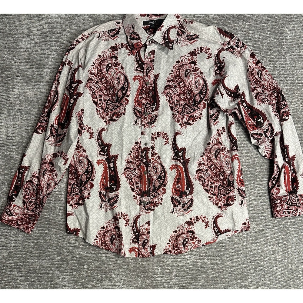 Sean John Shirt Mens 2XL  Paisley Button Up Embroidered Casual Streetwear